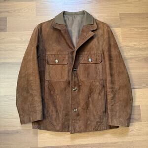 Vintage 70's Echtes Leder Brown Soft Leather Button Up Western Jacket Sz Small